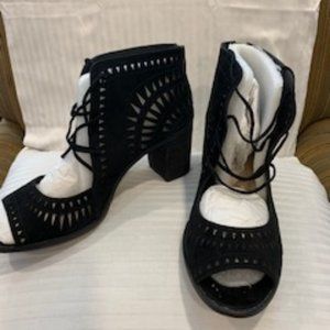 Women's Black Suede Laced Up Bootie